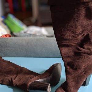Suede Over the knee Brown Heeled Boots